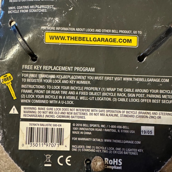 NEW IN PACKAGE Bell Sports Ballistic 500 4' X 18mm Heavy-Duty Key Cable Bicycle - Picture 5 of 6